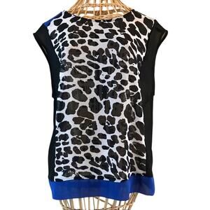 Robbi & Nikki Women's 6 Black White Blue Animal Print Sleeveless Top
